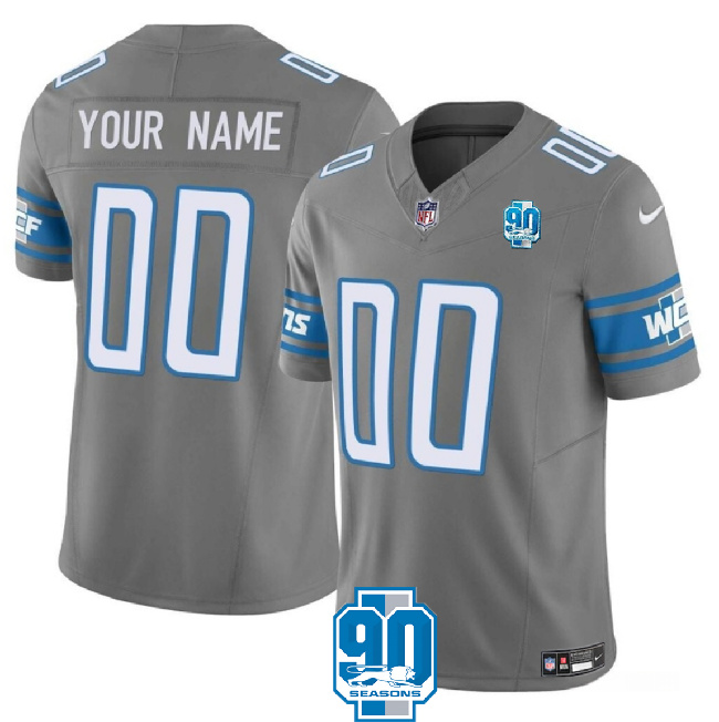 Youth Detroit Lions Active Player Custom Gray 2023 F.U.S.E. 90th Anniversary Vapor Untouchable Limited Football Stitched Jersey